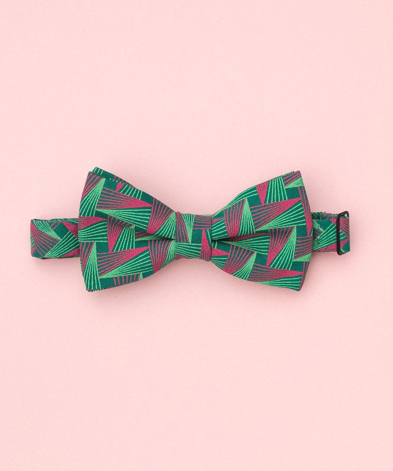 GREEN GEOMETRIC BOW TIE - 领带/领带夹 - 棉．麻 绿色