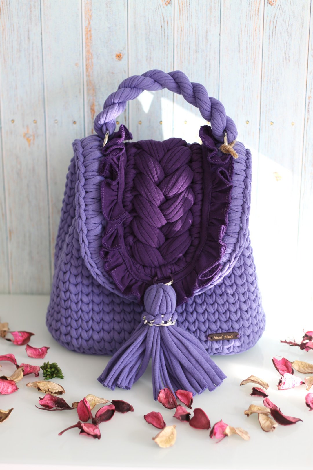 Mini backpack purse women purple Cute Backpack purse women with handle straps - 后背包/双肩包 - 棉 紫色