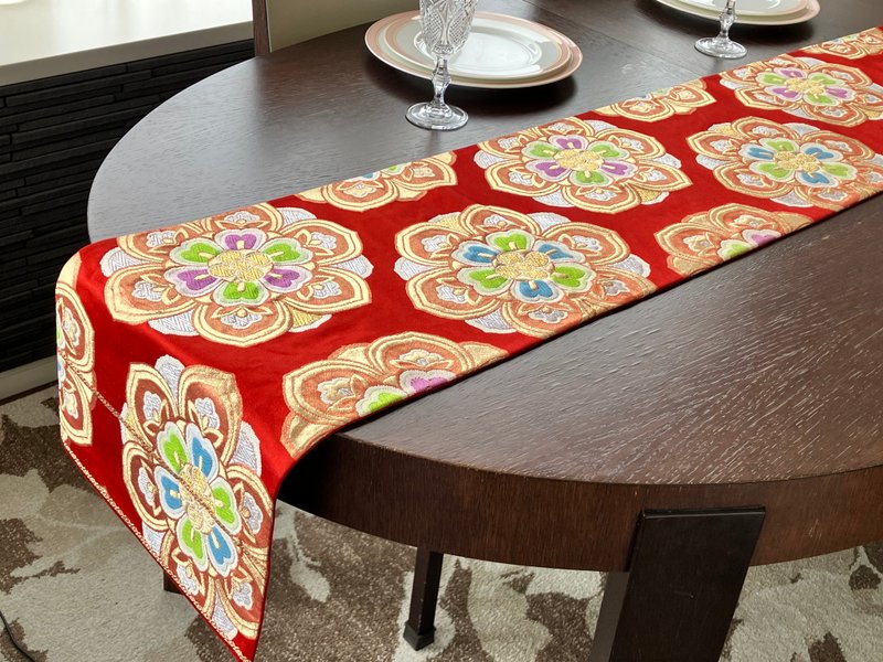 和服带桌旗 TR003 - 餐垫/桌巾 - 丝．绢 红色