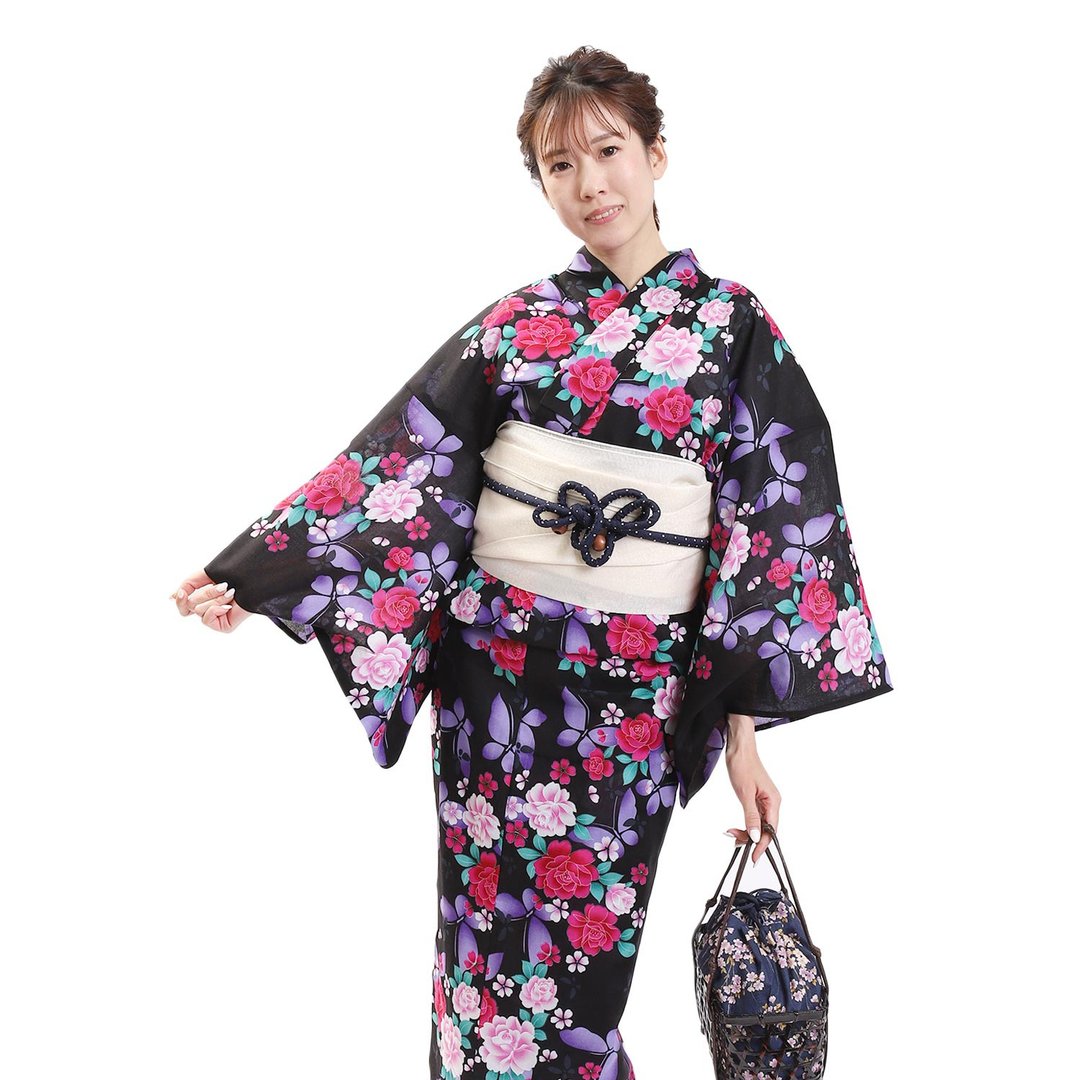 日本 和服 女性 浴衣 腰带 2件组 F Size X25-214 yukata - 其他 - 棉．麻 黑色