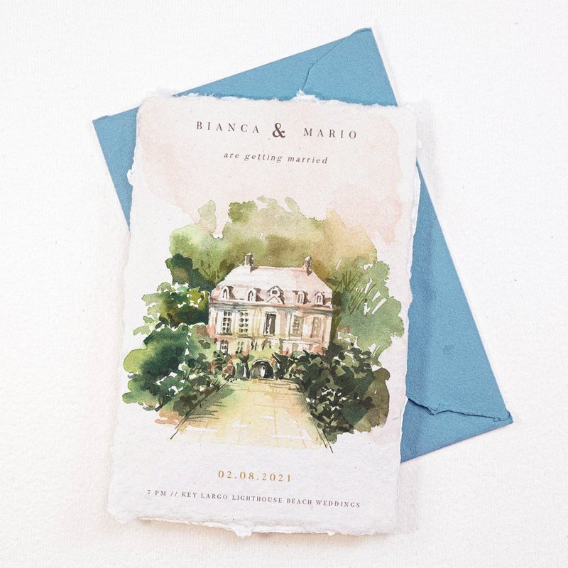 定制婚礼喜帖 | 水彩喜帖 | 风景画喜帖| 手绘水彩风/不含印刷 - 海报/装饰画/版画 - 纸 多色