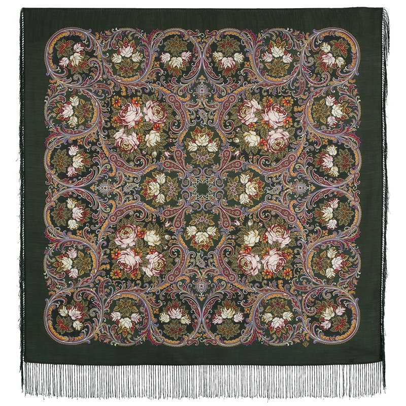 Pavlovo Posad 俄罗斯羊毛披肩 100% 羊毛围巾 125x125 厘米 丝绸流苏 款式 1827-10 - 围巾/披肩 - 羊毛 多色