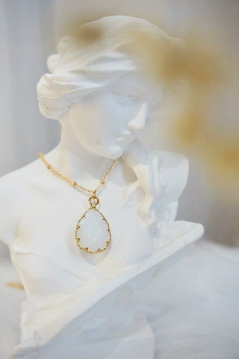 【天然石水滴项链_蛋白石】 - 项链 - 宝石 白色