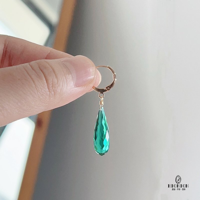 Hi Onion原创设计绿色水滴耳扣气质耳环小众极简高级无耳洞耳夹 - 耳环/耳夹 - 其他材质 蓝色