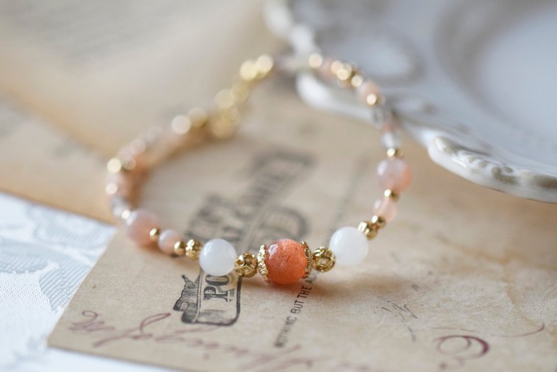 香橙。太阳石 月亮石  橙月亮石 14K包金 天然石 手链 - 手链/手环 - 水晶 橘色