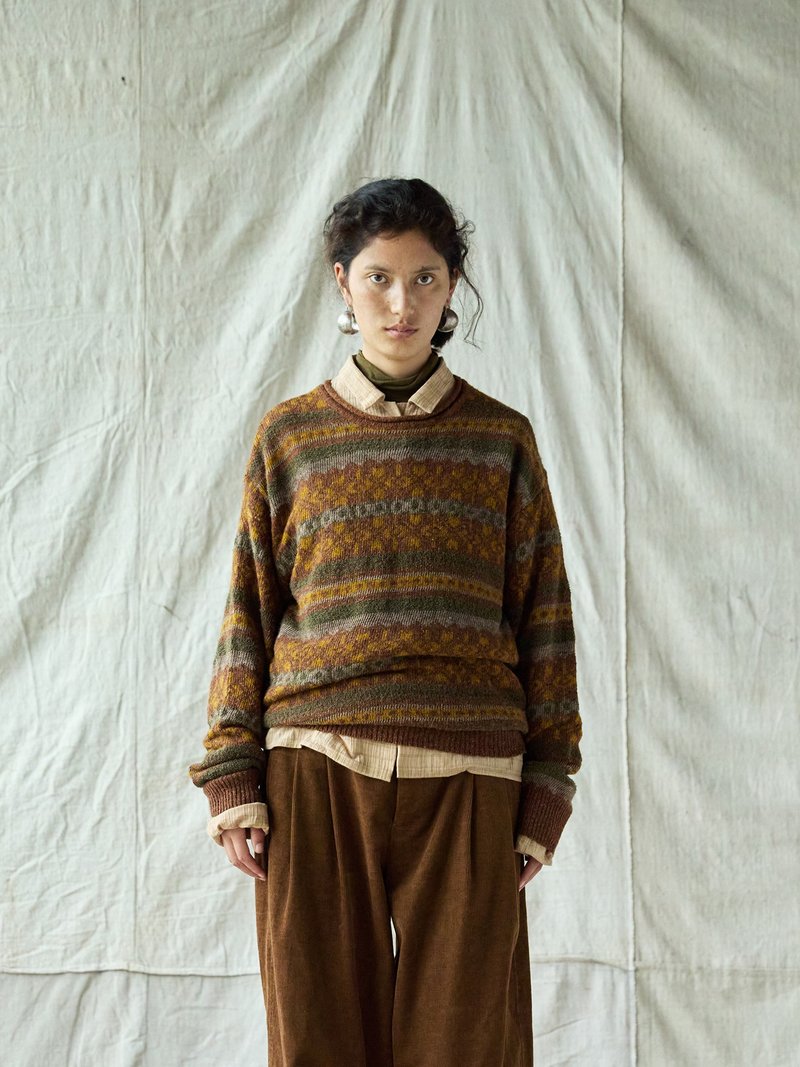 复古文青 / 羊毛混纺针织上衣 / 提花毛衣 - 女装针织衫/毛衣 - 其他材质 黄色