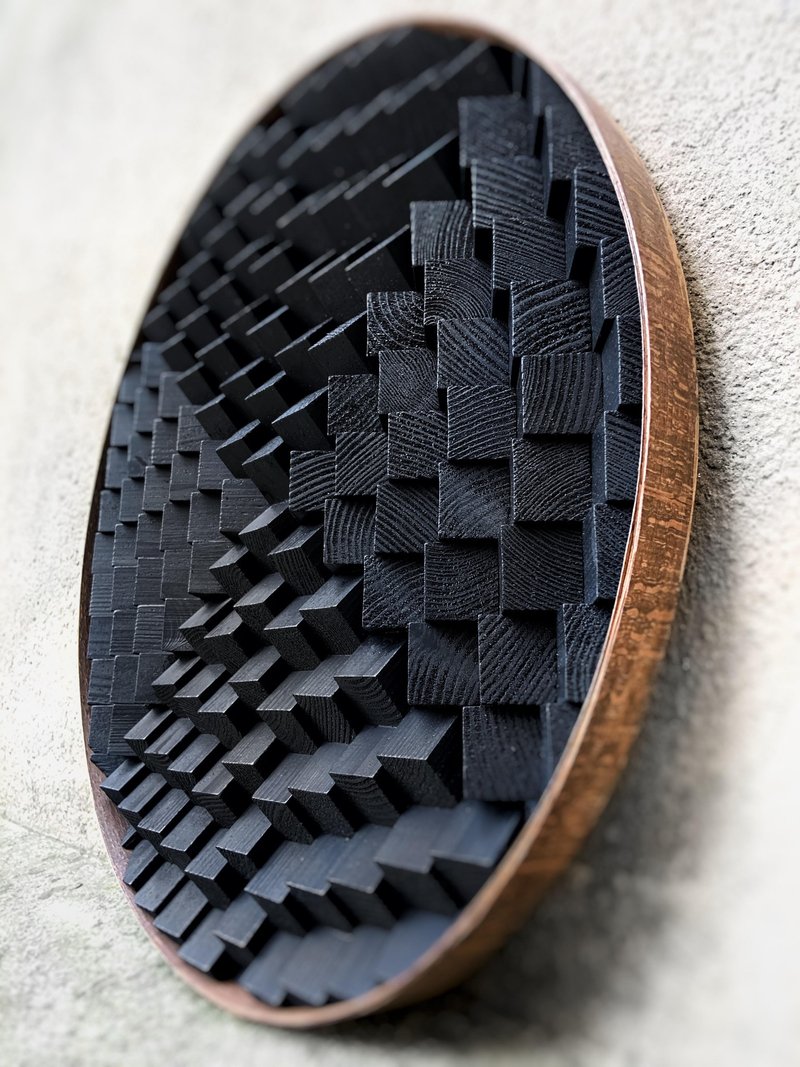 Round Wood Wall Art - Black Wood - Office Decor Music Room - 3D Acoustic Panel - 墙贴/壁贴 - 木头 黑色
