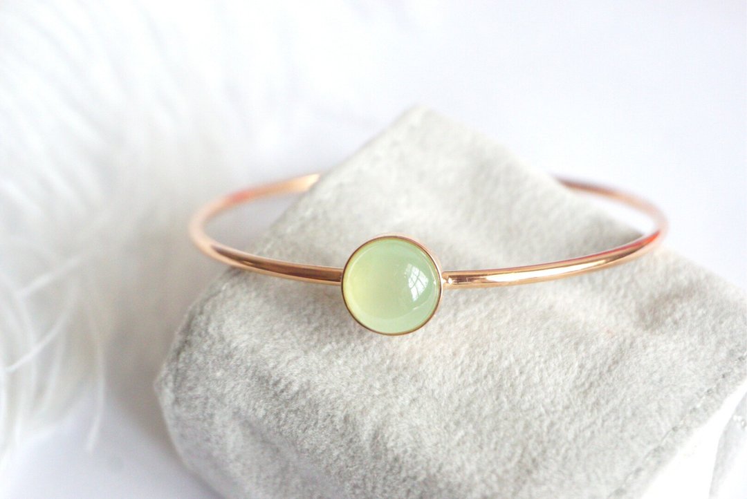 Natural Prehnite Bracelet Silver925 with Rosegold Plated. - 手链/手环 - 纯银 绿色