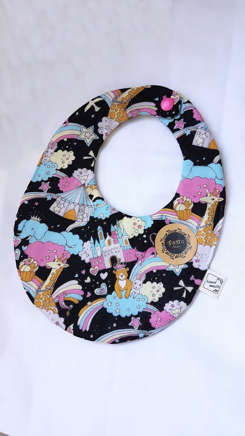 彩虹马戏团-黑色】八层纱100%cotton双面蛋形围兜 - 满月礼盒 - 棉．麻 黑色