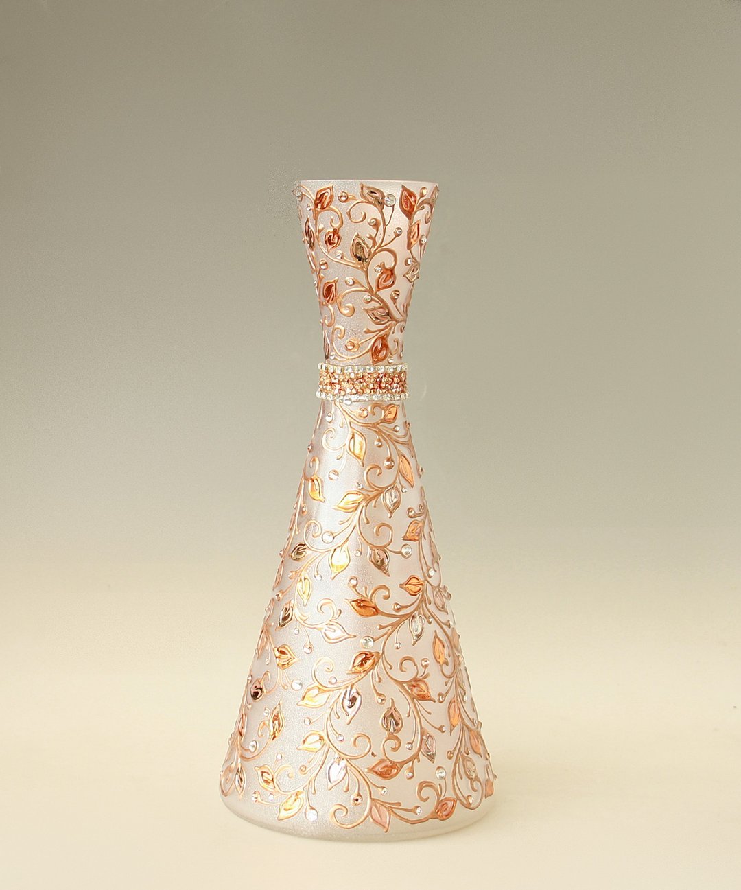 Glass vase Hand-painted. Rose gold and Copper Floral design. - 摆饰 - 玻璃 金色