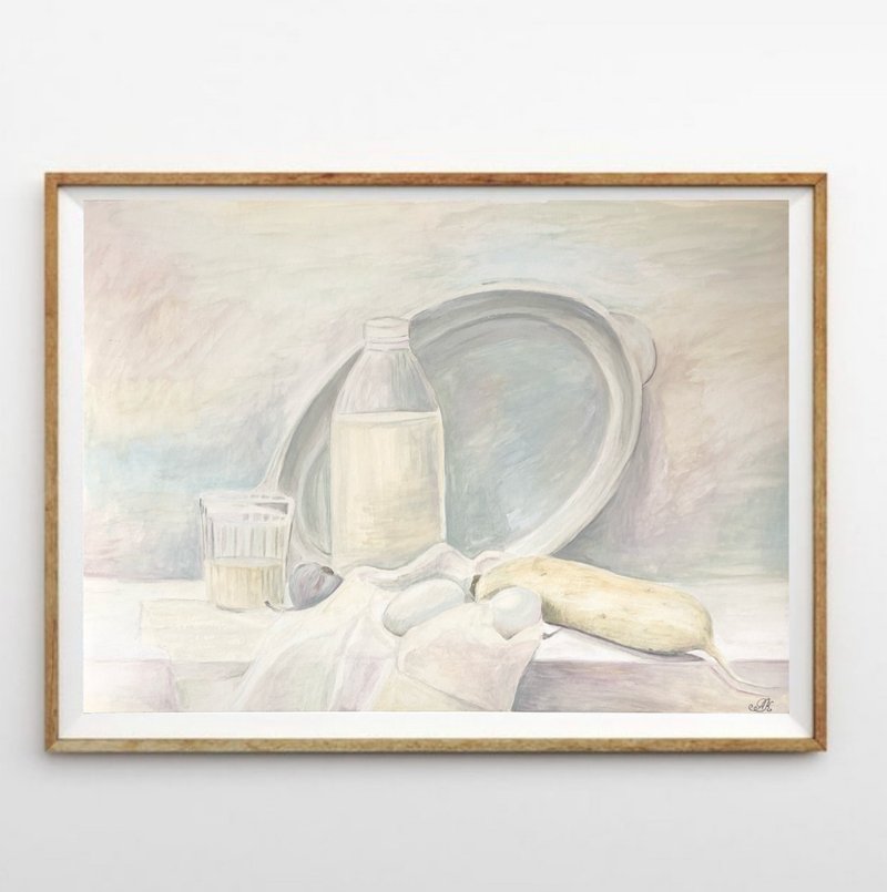 White still life original gouache painting modern painting wall art - 墙贴/壁贴 - 其他材质 白色