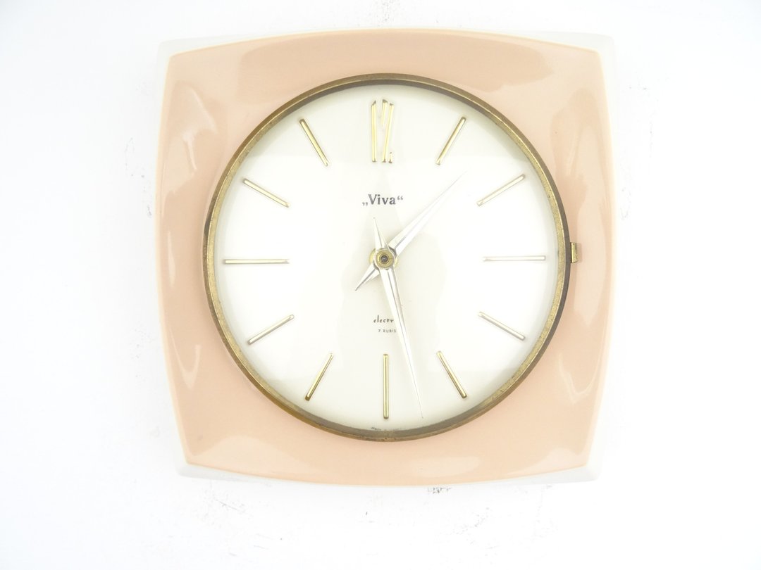 Vintage Antique Kitchen Clock German Wall Retro Ceramic Clock VIVA - 时钟/闹钟 - 其他材质 粉红色