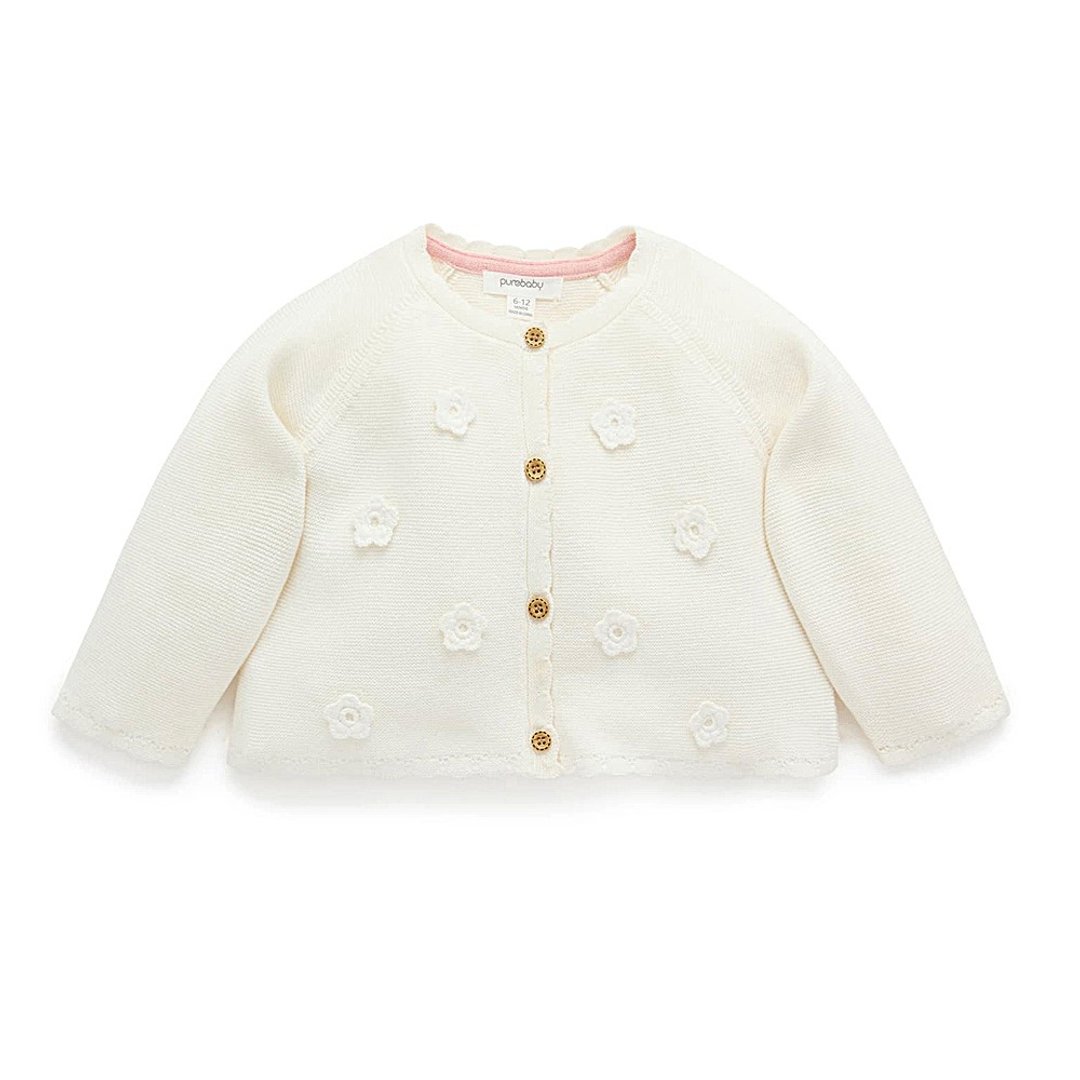 澳洲 Purebaby 有机棉女童针织外套 12M~5T 白色花朵 - 童装外套 - 棉 