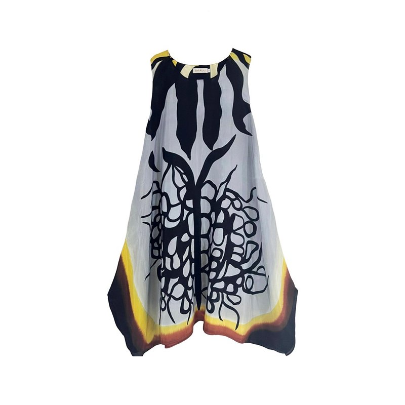 Dress Hand Paint Soft Cotton Silk for Yoga Vacation Holidays - 洋装/连衣裙 - 棉．麻 黑色