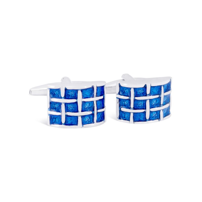 Grid Pattern with Blue Enamel Cufflinks - 袖扣 - 其他材质 蓝色