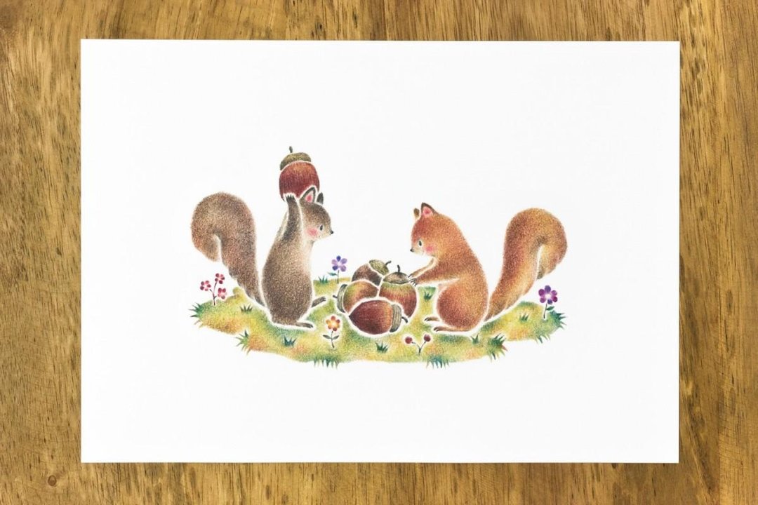 Living with a picture. Art Print "acorns and squirrels who" AP-245 - 海报/装饰画/版画 - 纸 卡其色