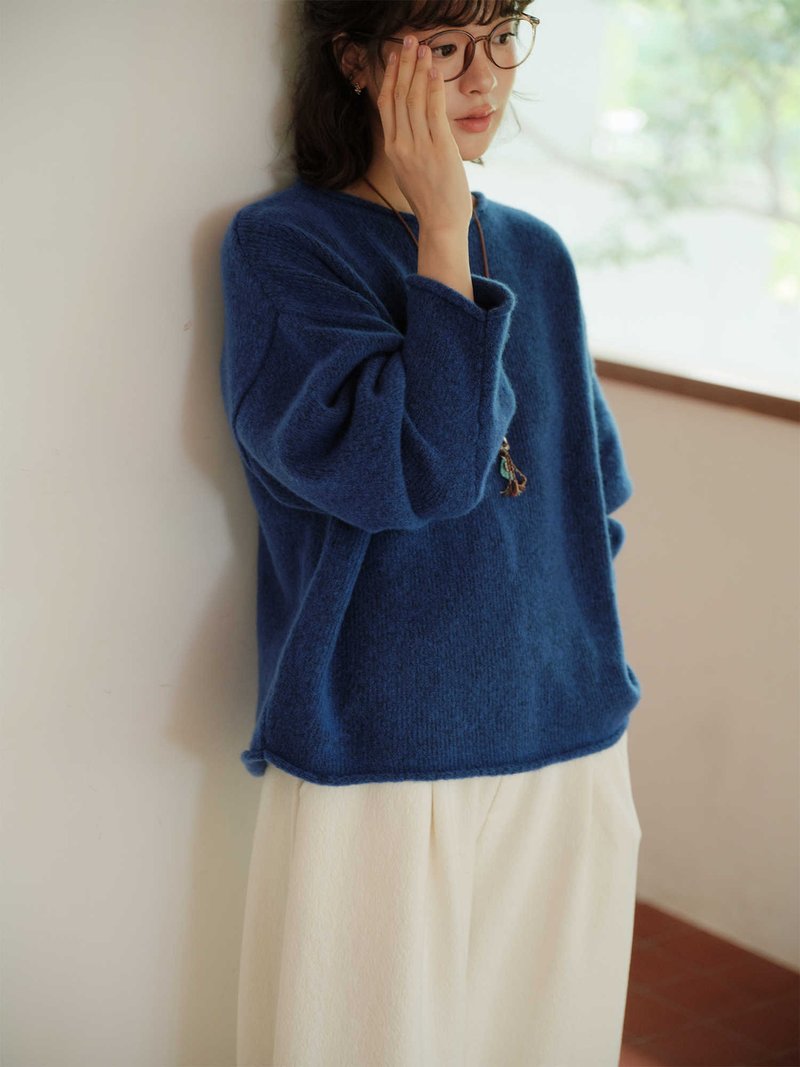 羊羔绒混纺卷边直筒落肩针织衫 - 女装针织衫/毛衣 - 棉．麻 多色