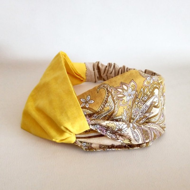 交叉型发带头巾黄植物6 - 发带/发箍 - 棉．麻 黄色