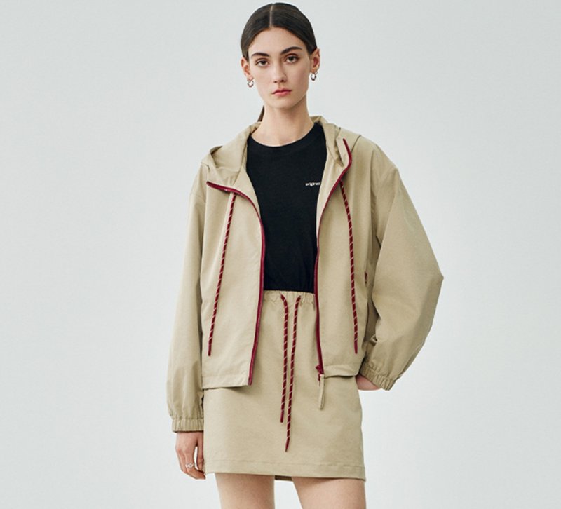 【miu系】法式簡約/连帽夹克短外套/裙子 - 女装衬衫 - 其他材质 卡其色