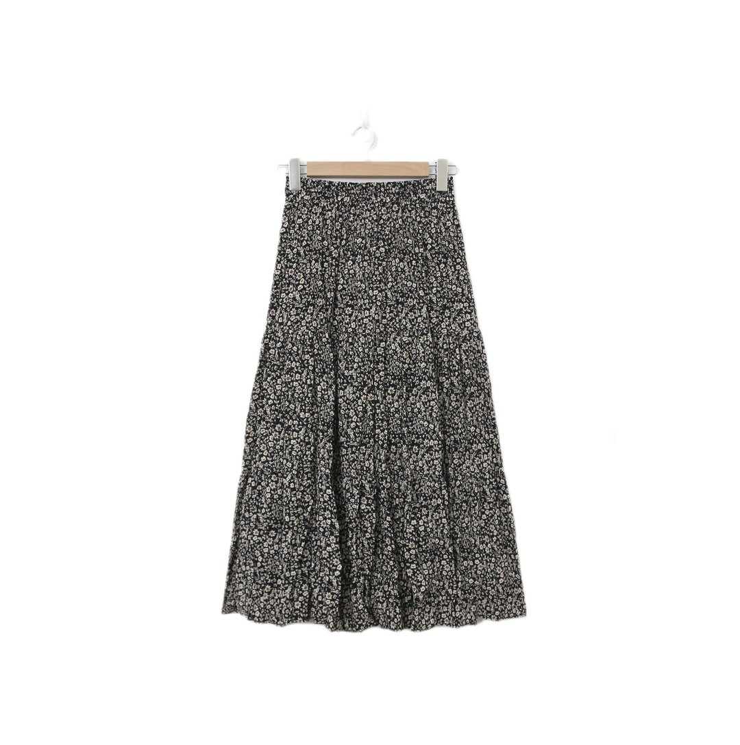 Back to Green-复古长裙 黑底 白碎花 M-31//vintage skirt - 裙子 - 棉 
