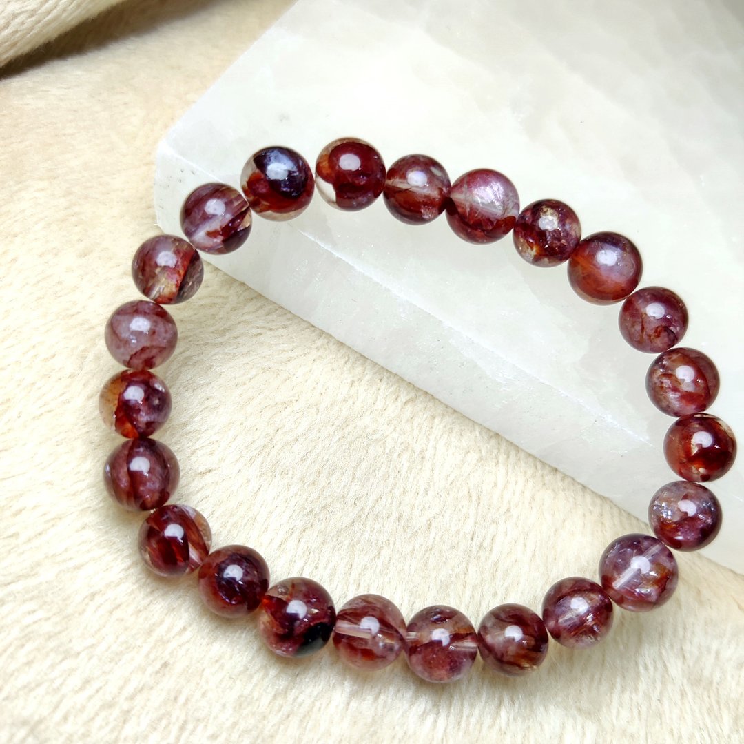 深红 红胶花 Hematoid Quartz 手串 手链 天然水晶  8mm 9mm - 手链/手环 - 水晶 