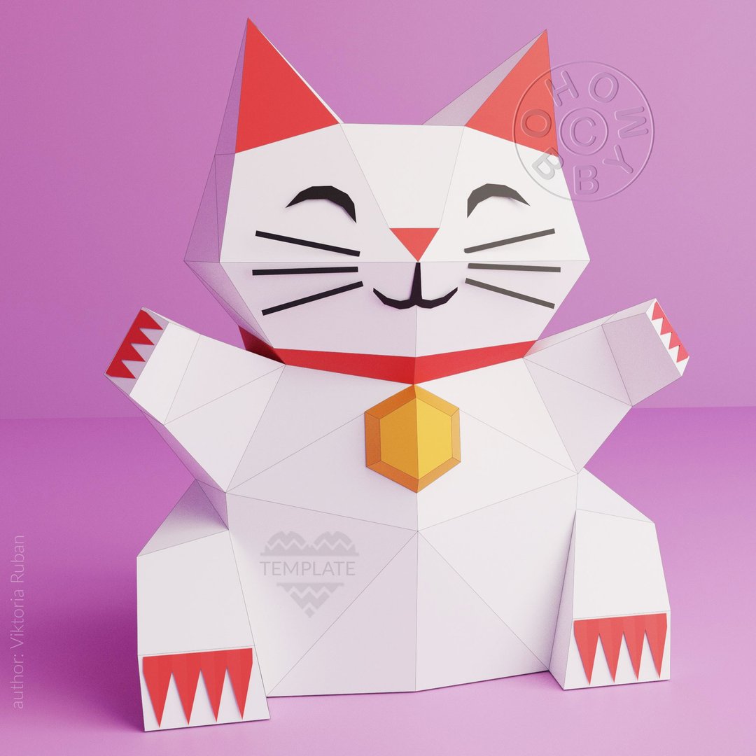 DIY 纸招财猫 3D 纸艺术可打印 PDF - 手工艺教程/工具书 - 其他材质 