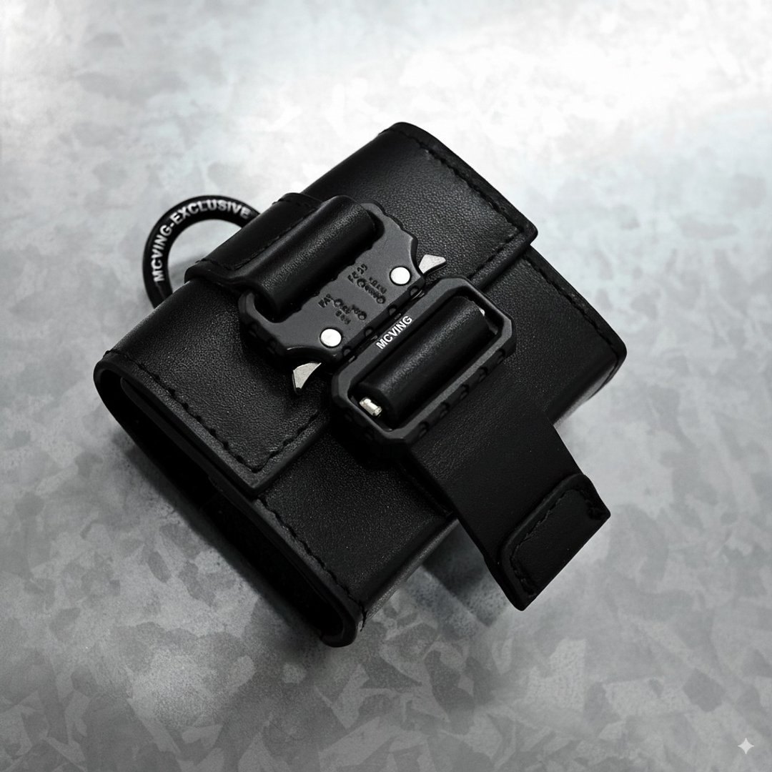 黑色牛皮X1 Buckle金属釦耳机套 - 其他 - 真皮 黑色