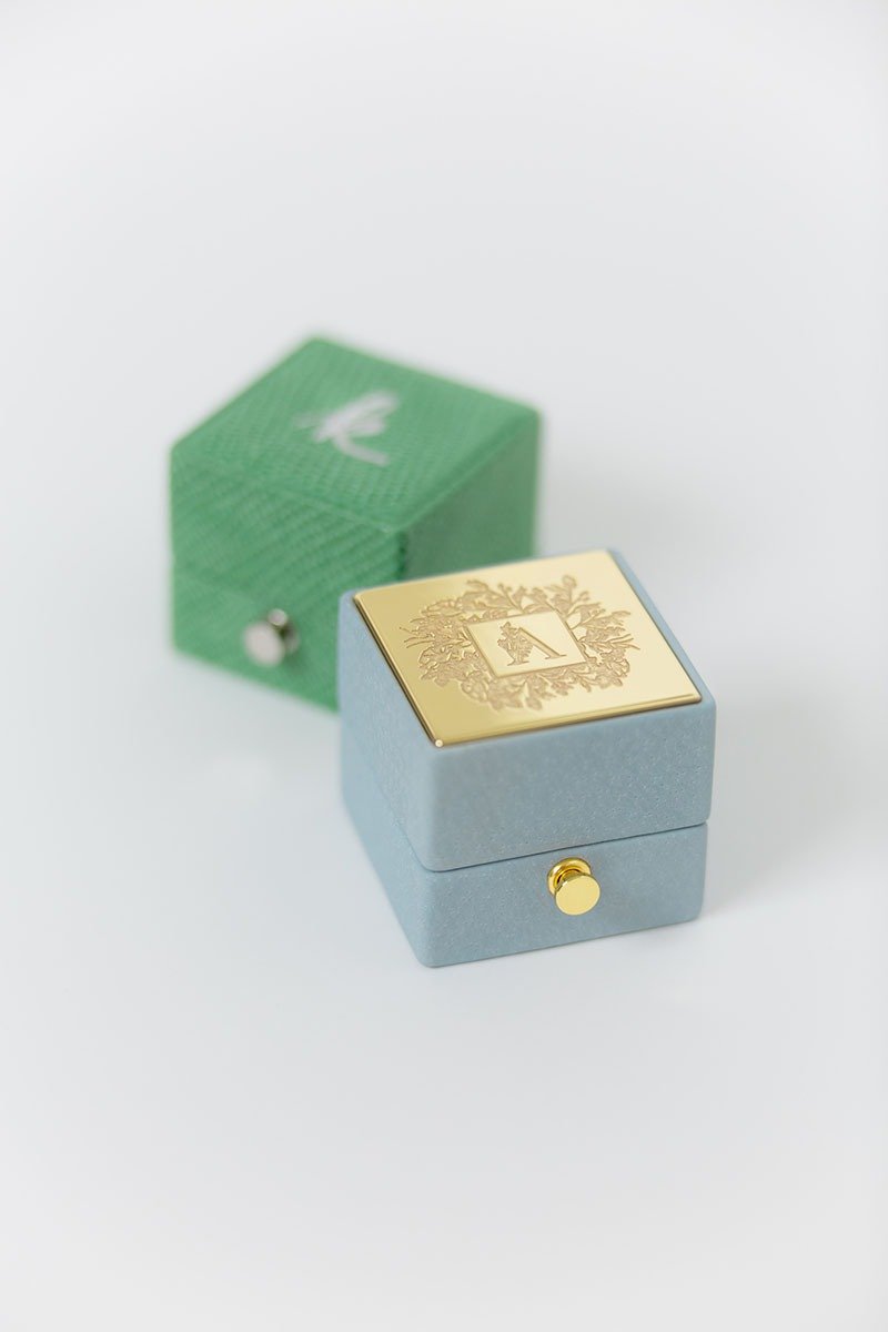 皮革戒指盒 - CLASSIC LOCK GRAND - 手工订制 复古风格 વાદળી (求婚) - 戒指 - 真皮 多色