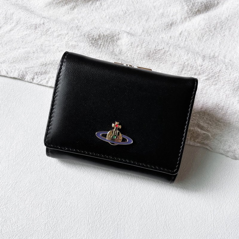 Vintage Vivienne Westwood 彩色土星三折短夹 - 皮夹/钱包 - 真皮 黑色