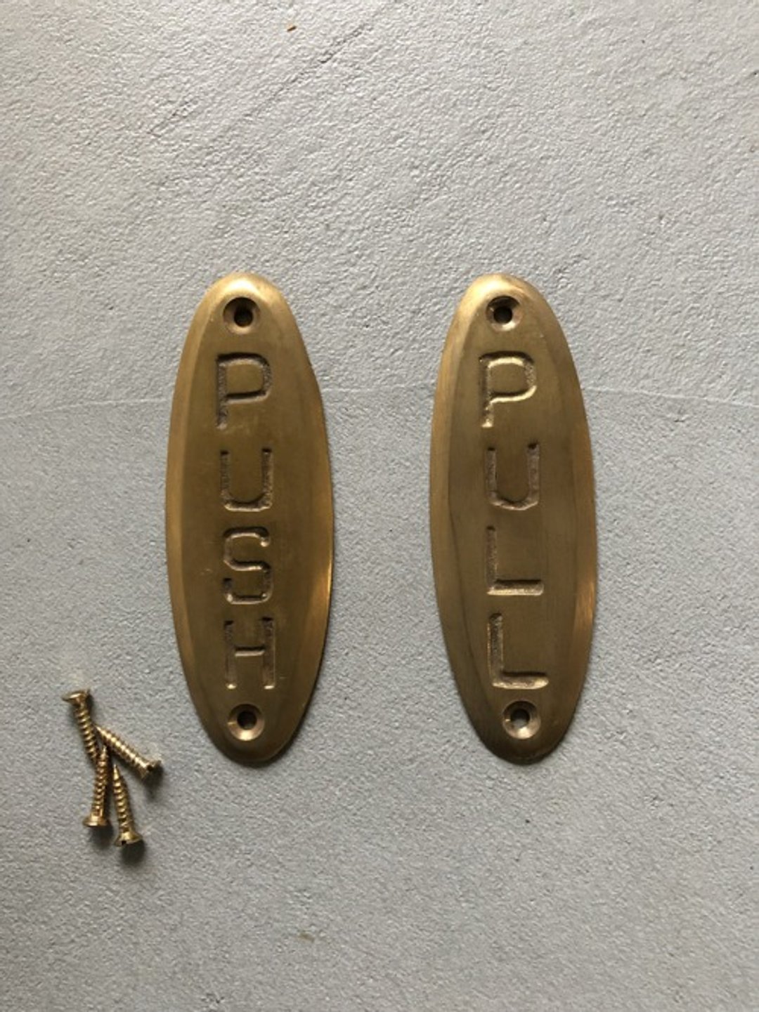 Limited PP-G PULL PUSH Set Door Sign Brass Push Pull Plate Pull Push Handmade Sign - 摆饰 - 木头 