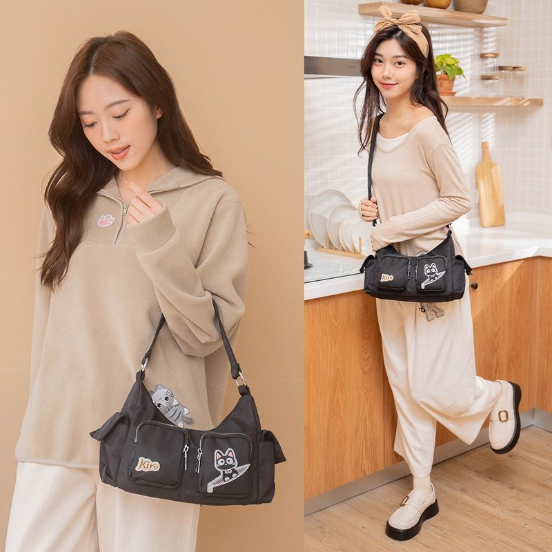 帆船包 小黑猫 刺绣 肩背 斜背包【33003801】 - 侧背包/斜挎包 - 防水材质 黑色