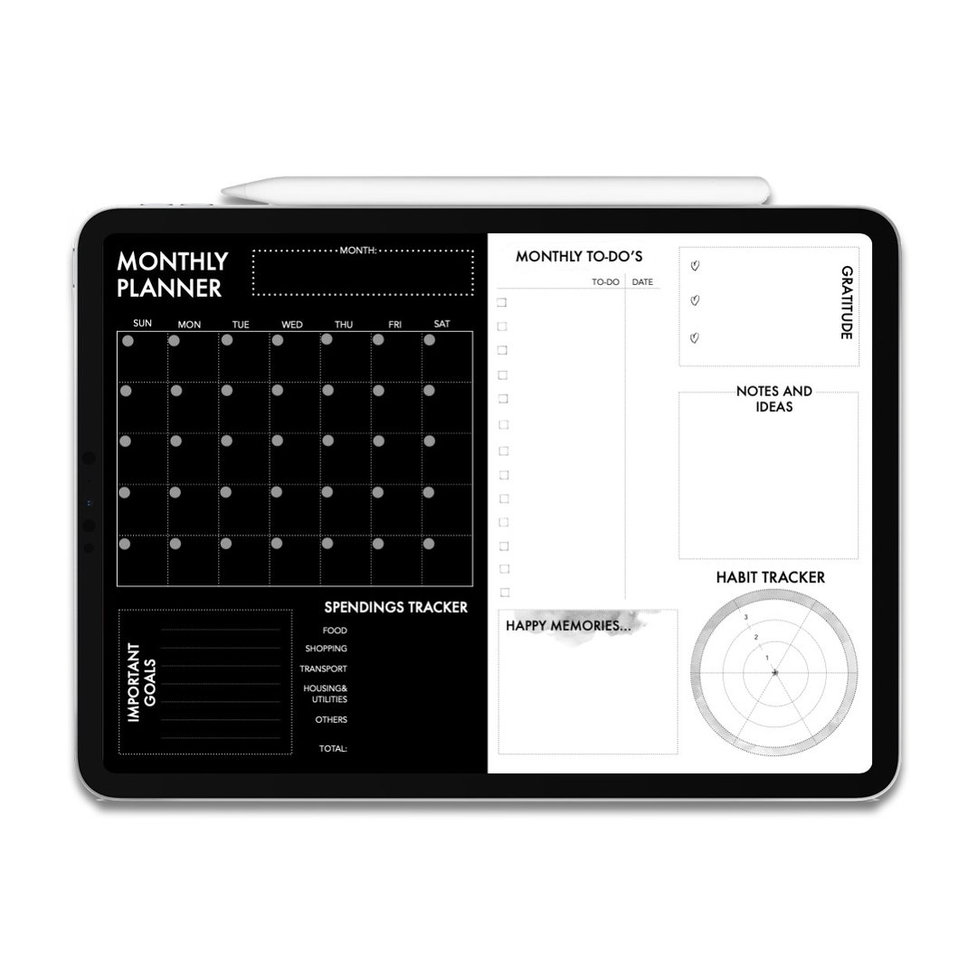 iPad 电子手帐 / 简约黑白 / 电子日志模板 / Goodnotes电子模板 - 电子手帐及素材 - 环保材料 黑色