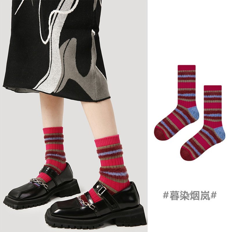 冬加厚毛绒绒中筒袜  保暖堆堆袜  三双礼盒袜子 - 袜子 - 棉．麻 