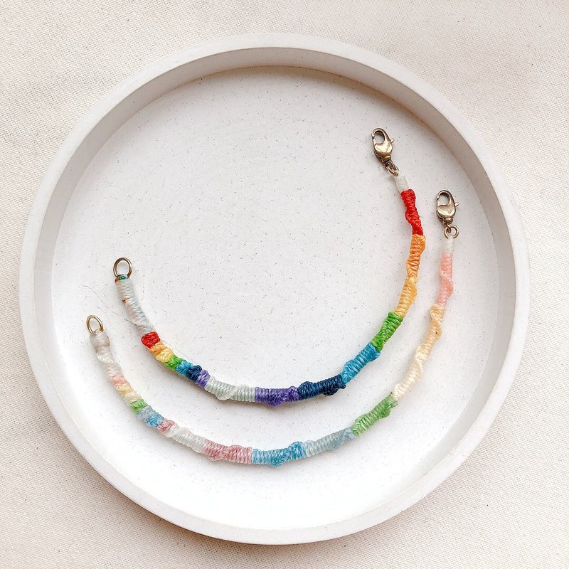 彩虹 手围订制 彩虹浪花 波浪编法 蜡线黄铜手环 - 手链/手环 - 其他材质 