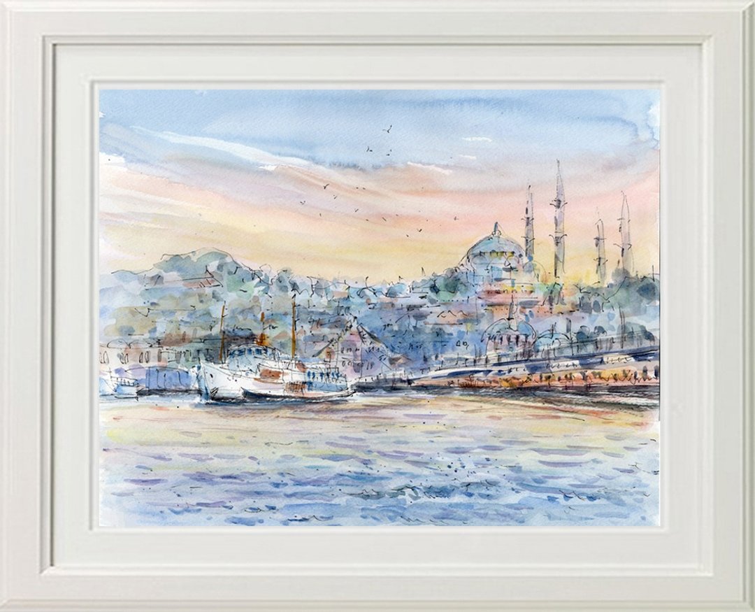 水彩画原作 伊斯坦堡黄昏景致 - 海报/装饰画/版画 - 纸 灰色