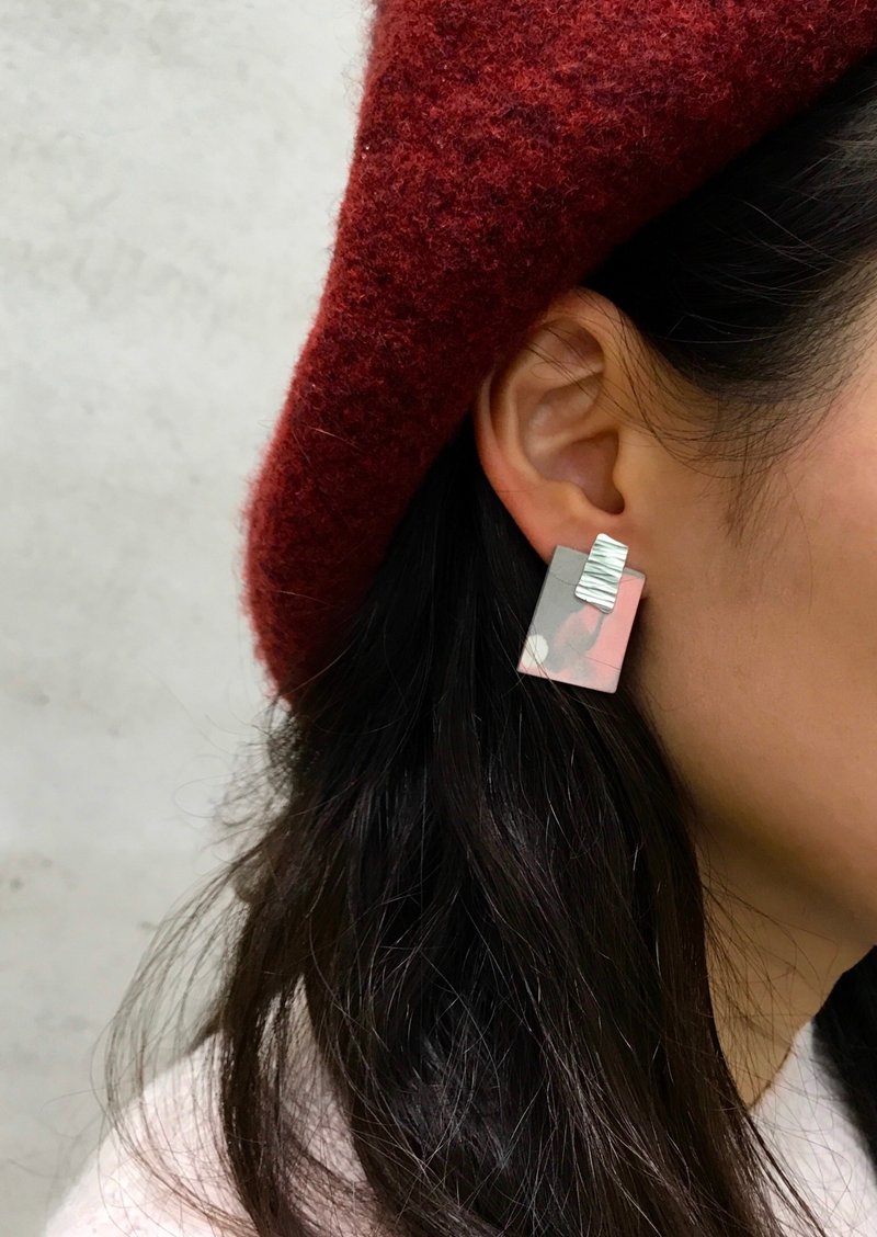 两色锻敲纯银耳环 - 耳环/耳夹 - 纯银 