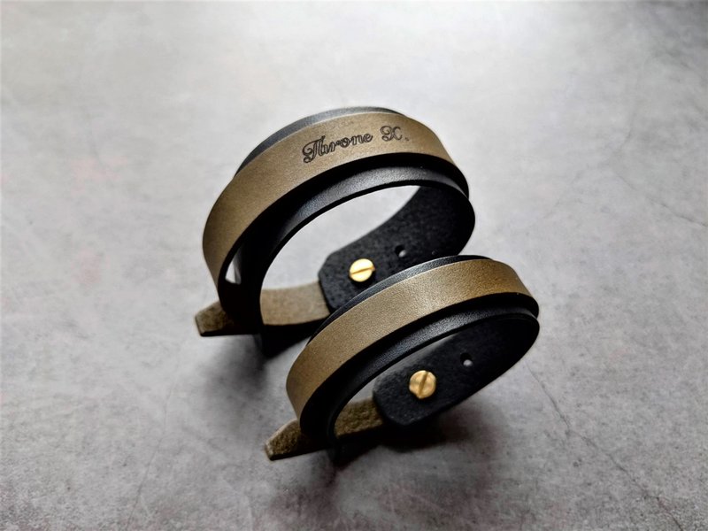 皮革手环 双圈手环 撞色款【免费雷雕 成对优惠】生日礼物 - 手链/手环 - 真皮 绿色