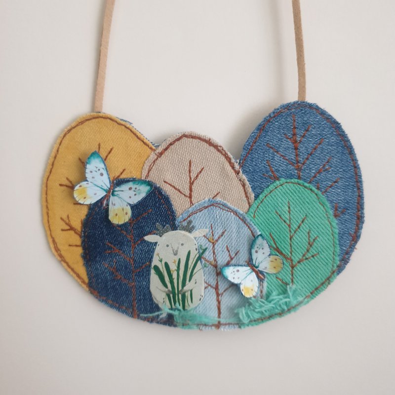 Upcycled denim necklace Jeans necklace OOAK jewelry Denim art - 项链 - 其他金属 蓝色