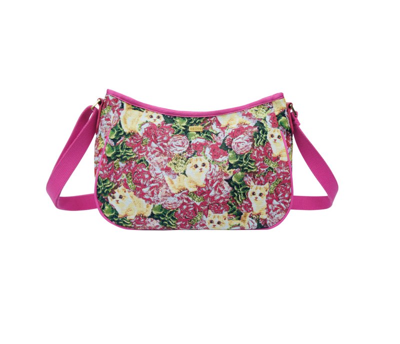 半月包  弯月斜背包  防泼水 平织缇花 躲猫猫 - 侧背包/斜挎包 - 其他材质 粉红色