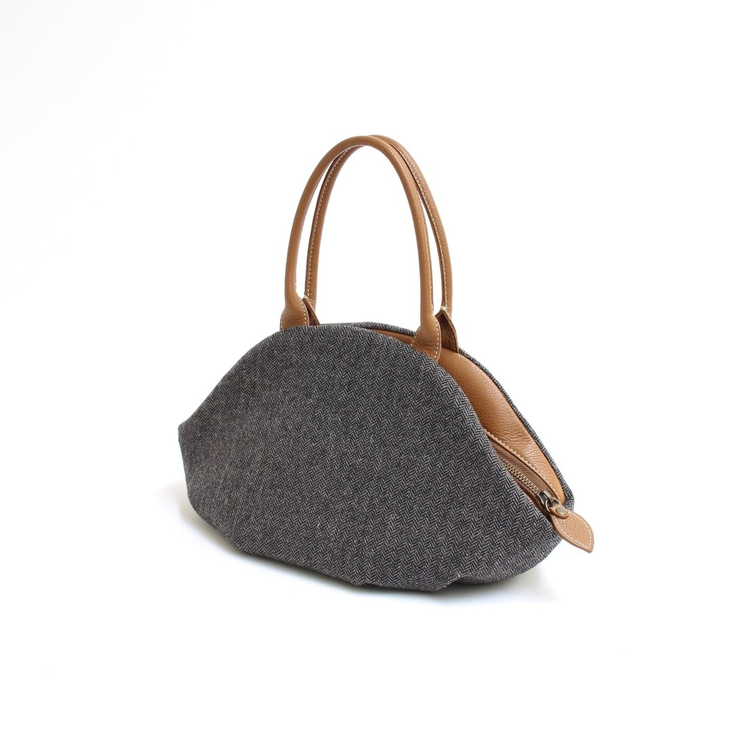 Herringbone pattern · almond bag - 手提包/手提袋 - 真皮 灰色