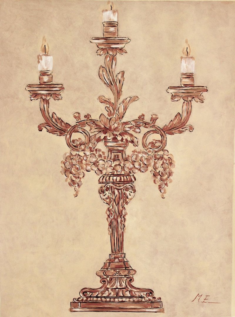 古董烛台原创丙烯画抽象艺术现代艺术墙饰 - 墙贴/壁贴 - 纸 白色