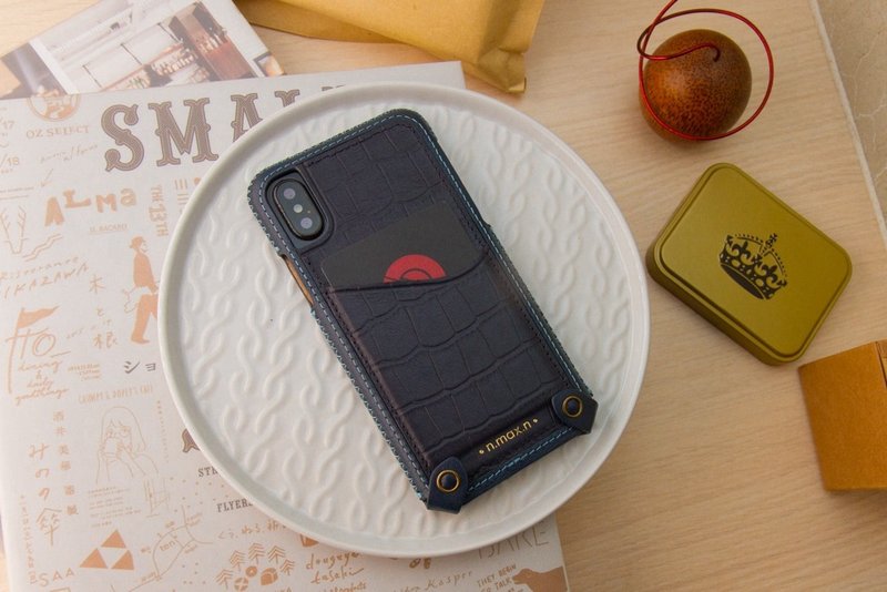 iPhone X 经典系列极简款混搭皮革手机皮套 - 海军蓝 - 手机壳/手机套 - 真皮 蓝色