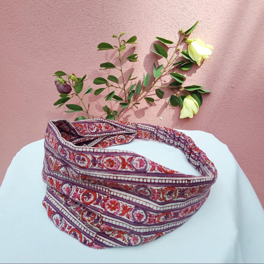 Indian cotton wooden block printing hairband - 发带/发箍 - 棉 多色