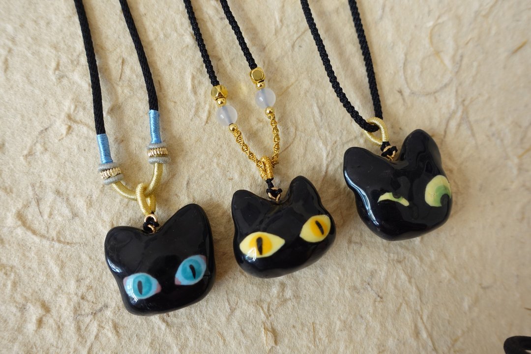 原创手工陶瓷项链黑猫头可爱萌宠配饰吊坠独特设计饰品可定制礼物 - 项链 - 陶 黑色