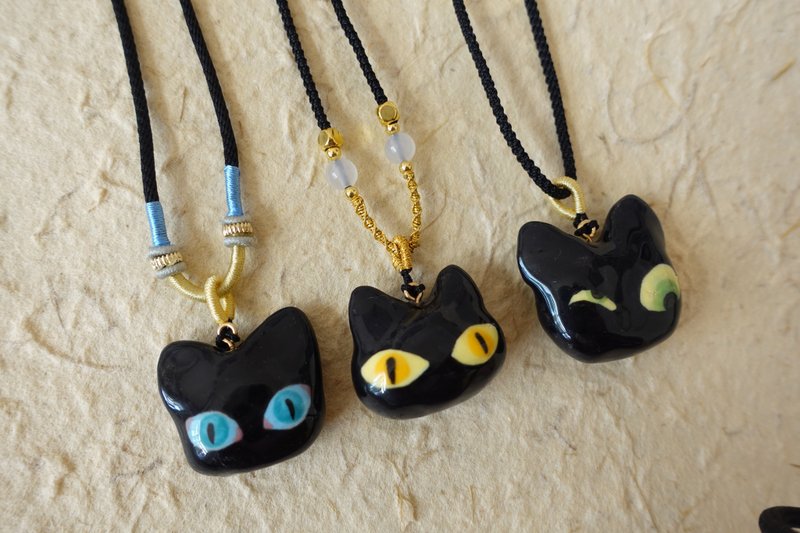 原创手工陶瓷项链黑猫头可爱萌宠配饰吊坠独特设计饰品可定制礼物 - 项链 - 陶 黑色