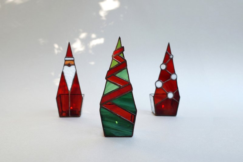 耶诞飨宴/玻璃烛台/摆饰/镶嵌玻璃/彩带树 - 蜡烛/烛台 - 玻璃 多色