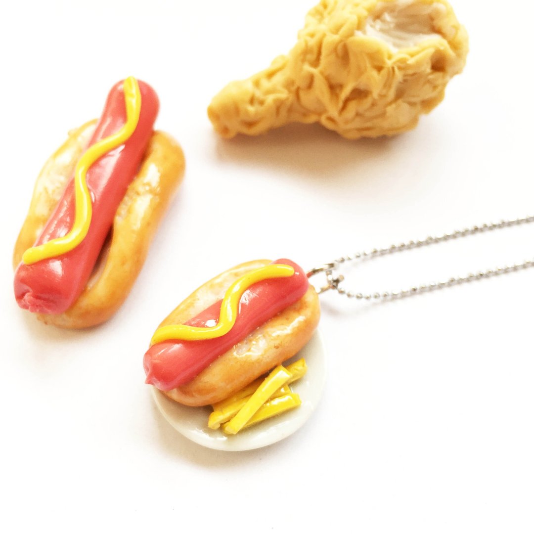 Hot dog necklace + friendship - 项链 - 粘土 红色