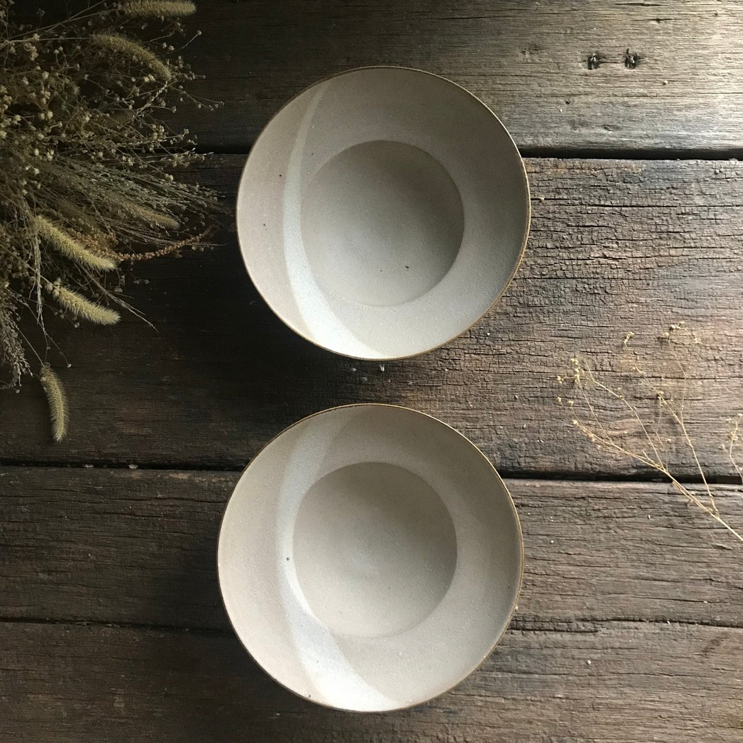 雾白深皿_两入组 - 碗 - 陶 白色