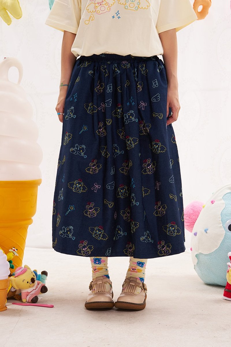 动物天使牛仔半裙重工刺绣 日系少女可爱 - 裙子 - 其他材质 多色