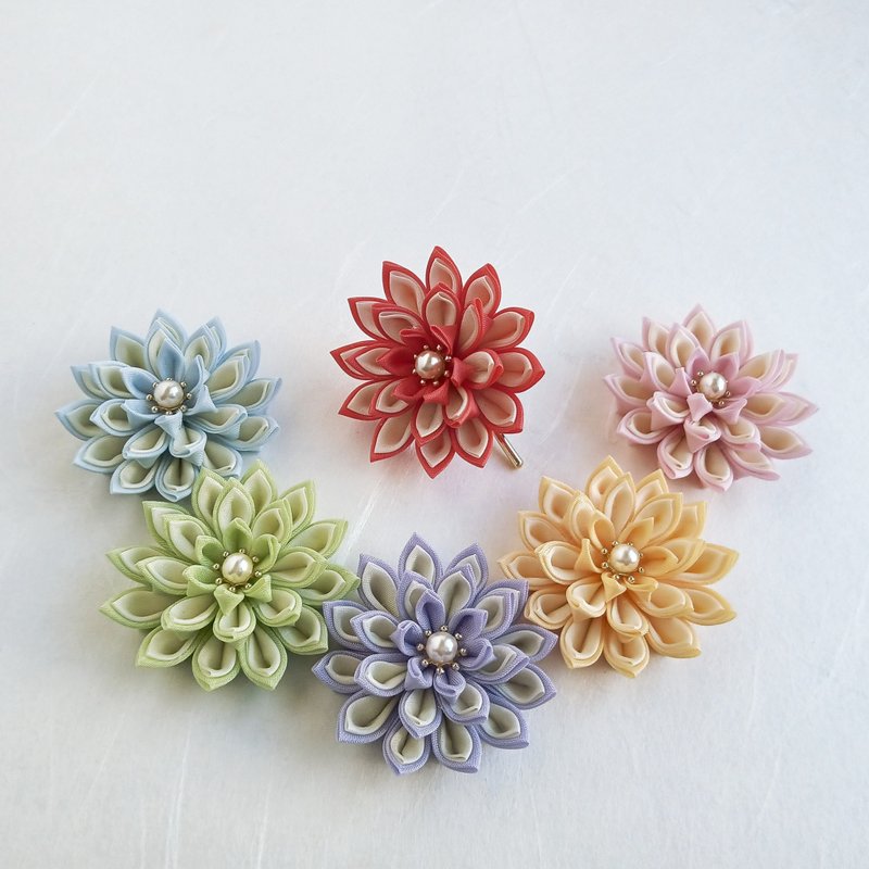 春色马尾扣 发圈 6色可选 Tsumami Zaiku 手工发饰 - 发饰 - 棉．麻 多色